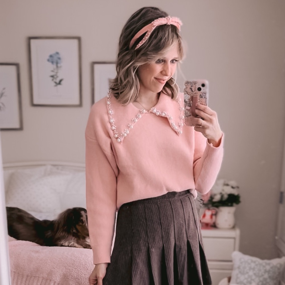 Pearl Trim Collared Sweater
